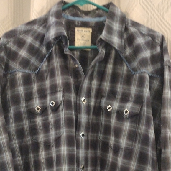 Rough Stock Panhandle Slim Diamond Snap Navy Plaid Men's Western Shirt XL - Picture 5 of 8